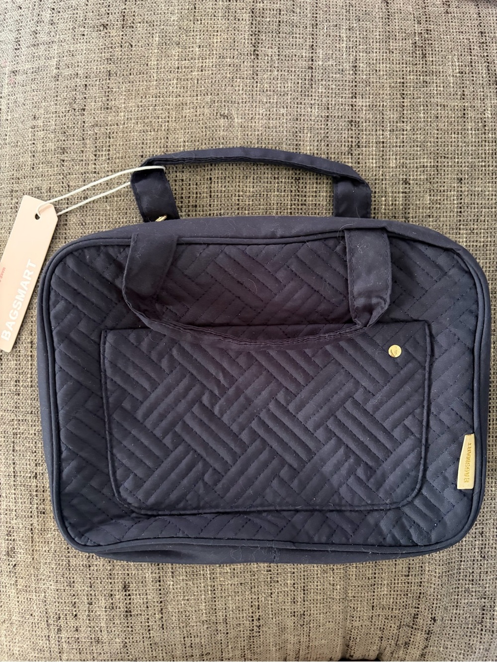 BAGSMART Spacesaver Quilted Cosmetic Bag Travel Toiletry Organizer Navy blue NWT